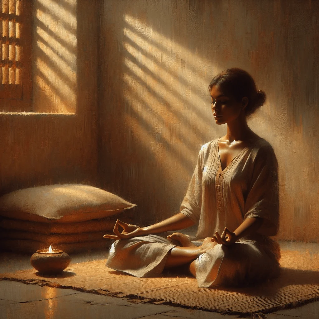 Man meditating on a mat using hand mudras for meditation