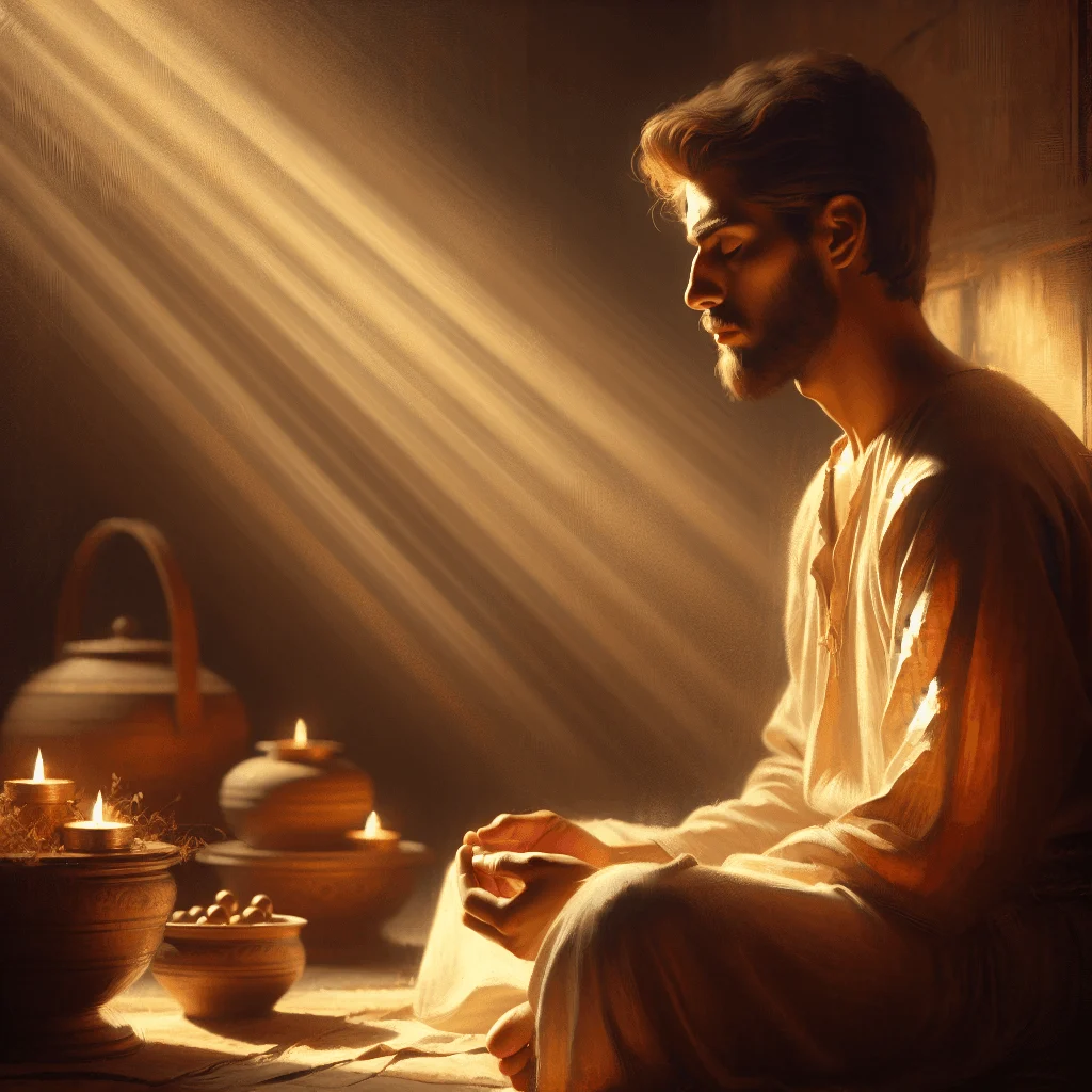 Christian woman meditating peacefully while holding a Bible in her lap