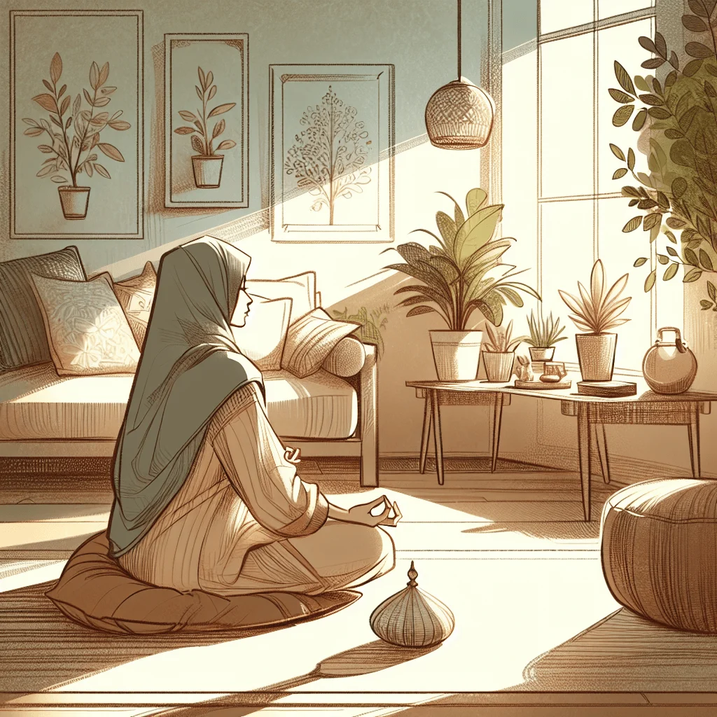 Woman doing a guided meditation practice for pain relief near window light