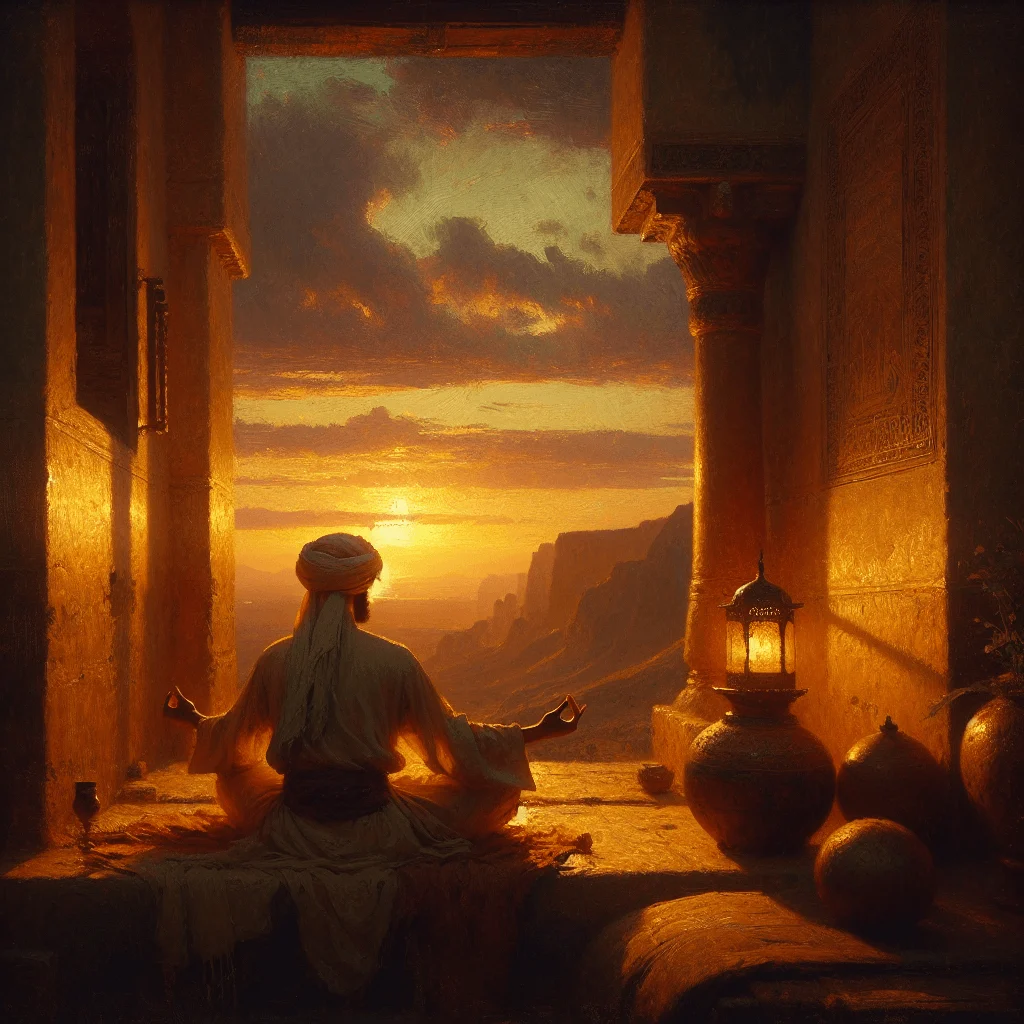Person meditating while facing east at sunrise, practicing best direction to meditate