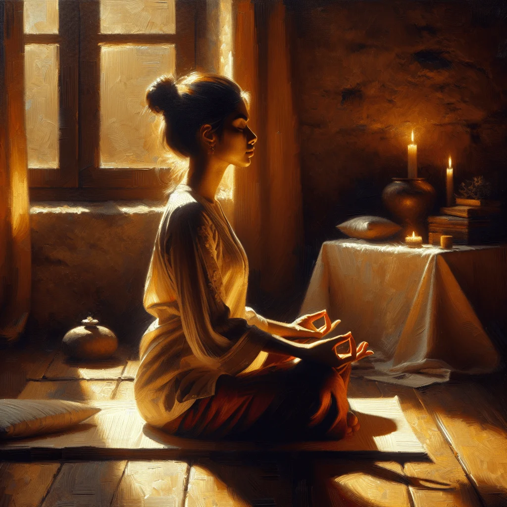 woman practicing grounding meditation for anxiety using breathwork