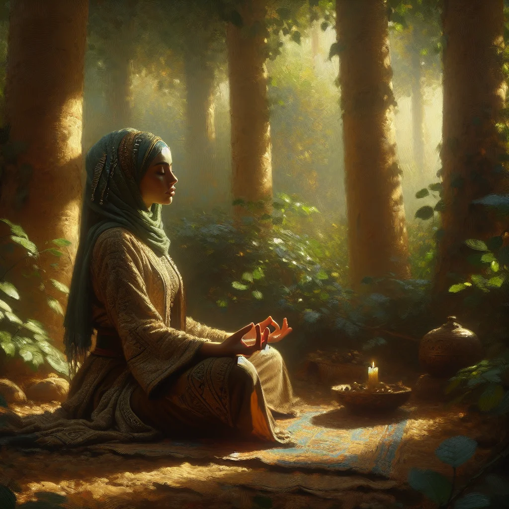 Person practicing guided meditation for grounding and centering in a peaceful forest