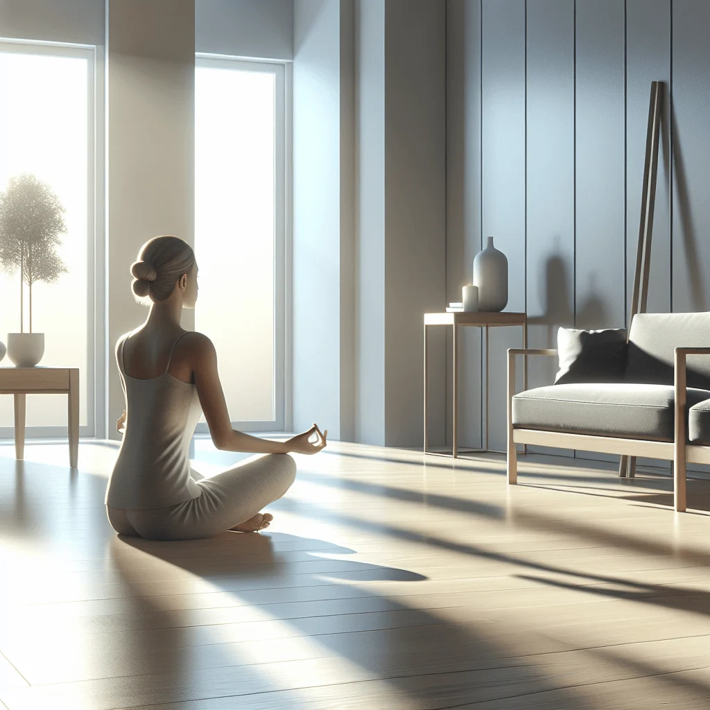 Person listening to guided meditation with headphones in a calm natural environment