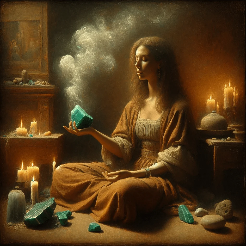 guided meditation session using malachite stone for healing and balance