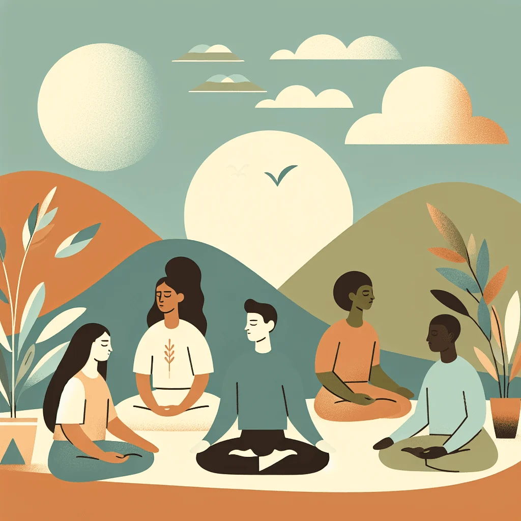 Guided transcendental meditation session with a beginner group in a peaceful room