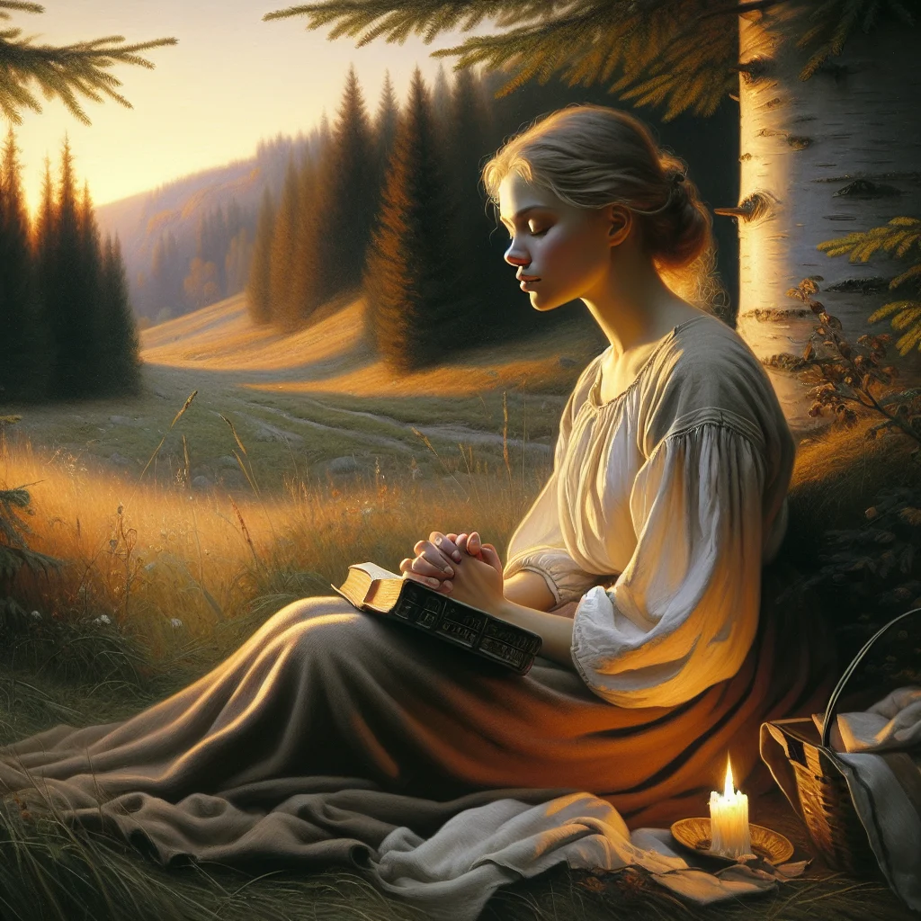 Christian woman meditating in nature with Bible on her lap, exploring if meditation is good for Christians
