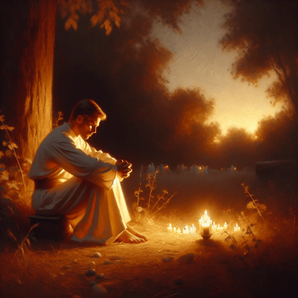 Christian woman meditating peacefully while holding a Bible in her lap