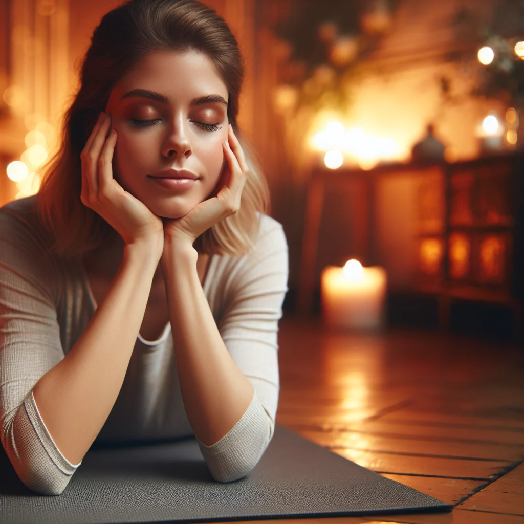 woman relaxing through meditation for jaw clenching with closed eyes