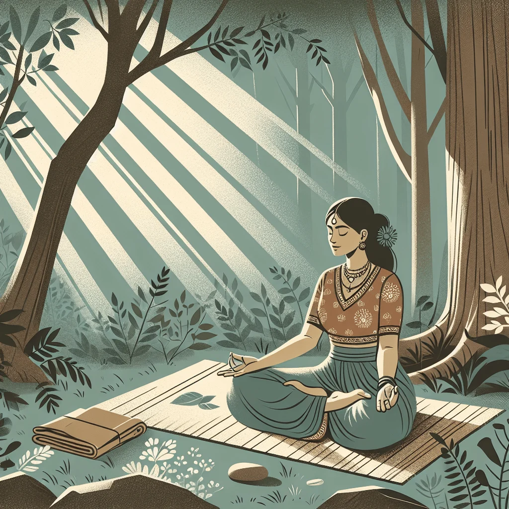 Woman practicing different types of meditation outdoors in nature