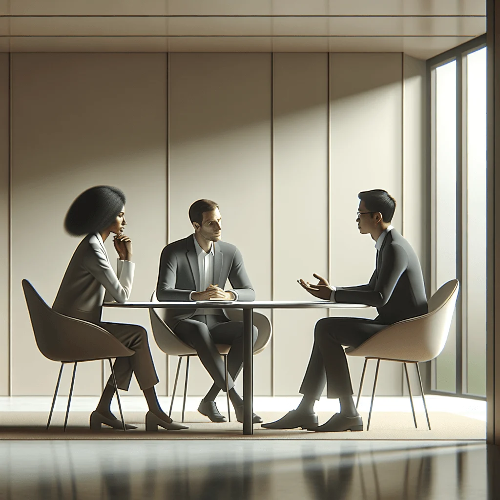 difference between mediation and arbitration shown in a team discussion during formal meeting