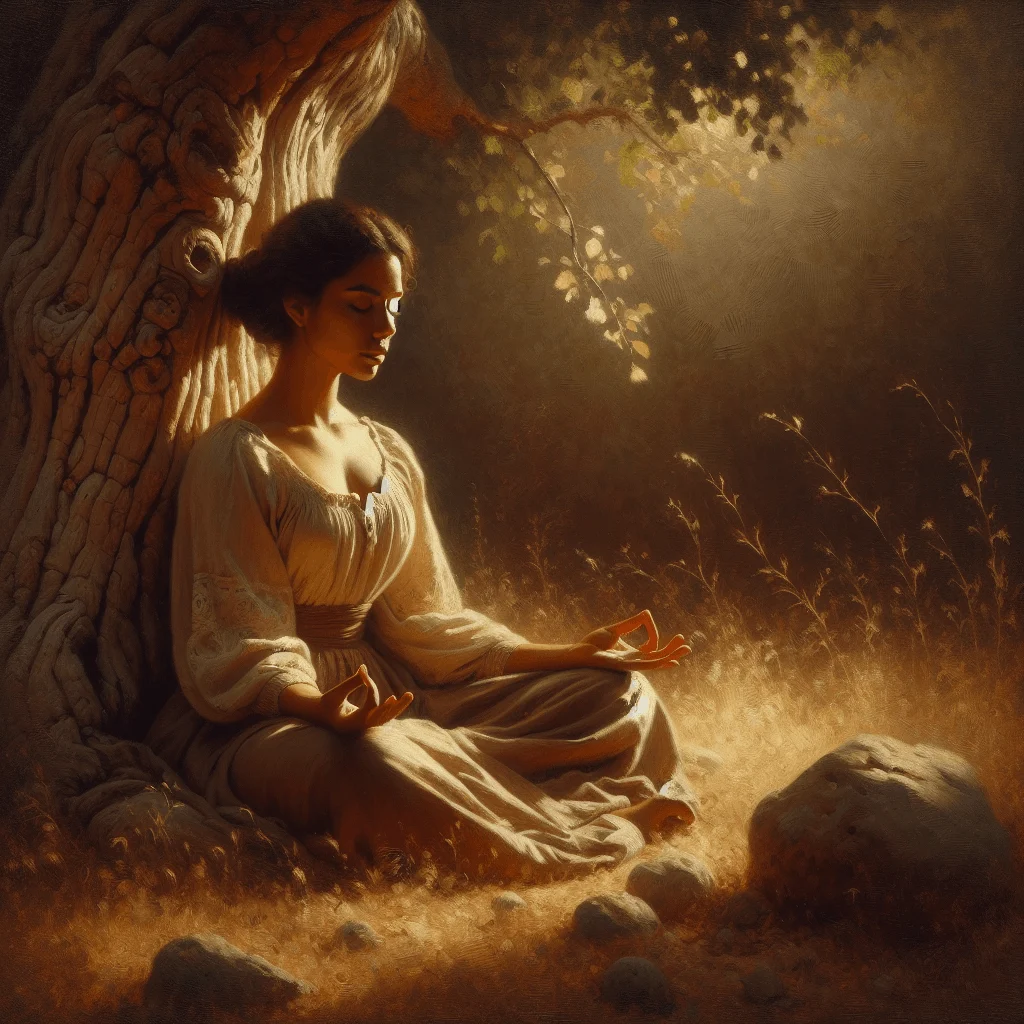 Woman meditating in silence in peaceful nature