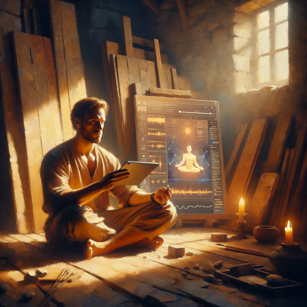 Meditation AI app serving as a virtual meditation coach with calming visuals and breathing guide interface