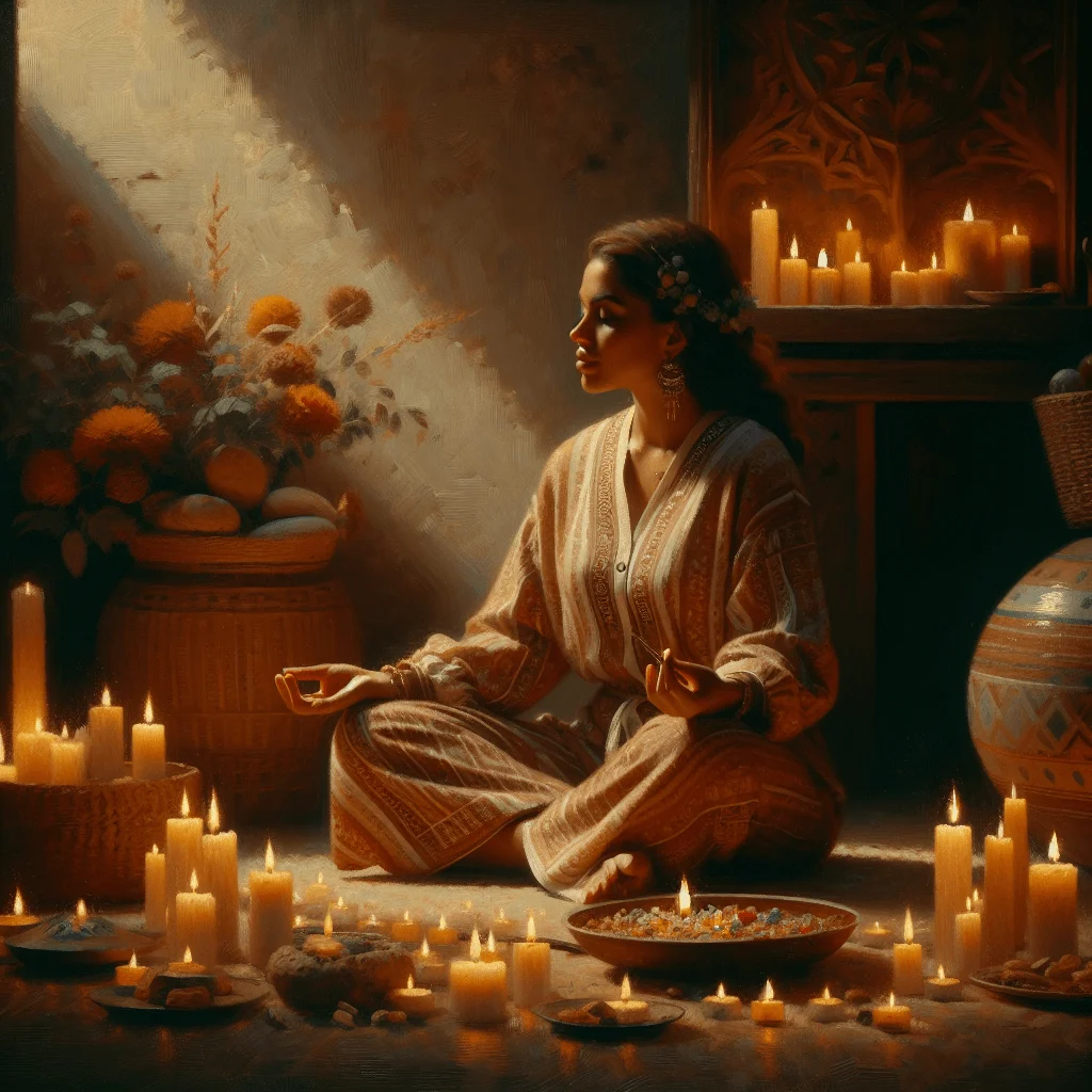 benefits of meditation before sleep, woman meditating peacefully before bedtime