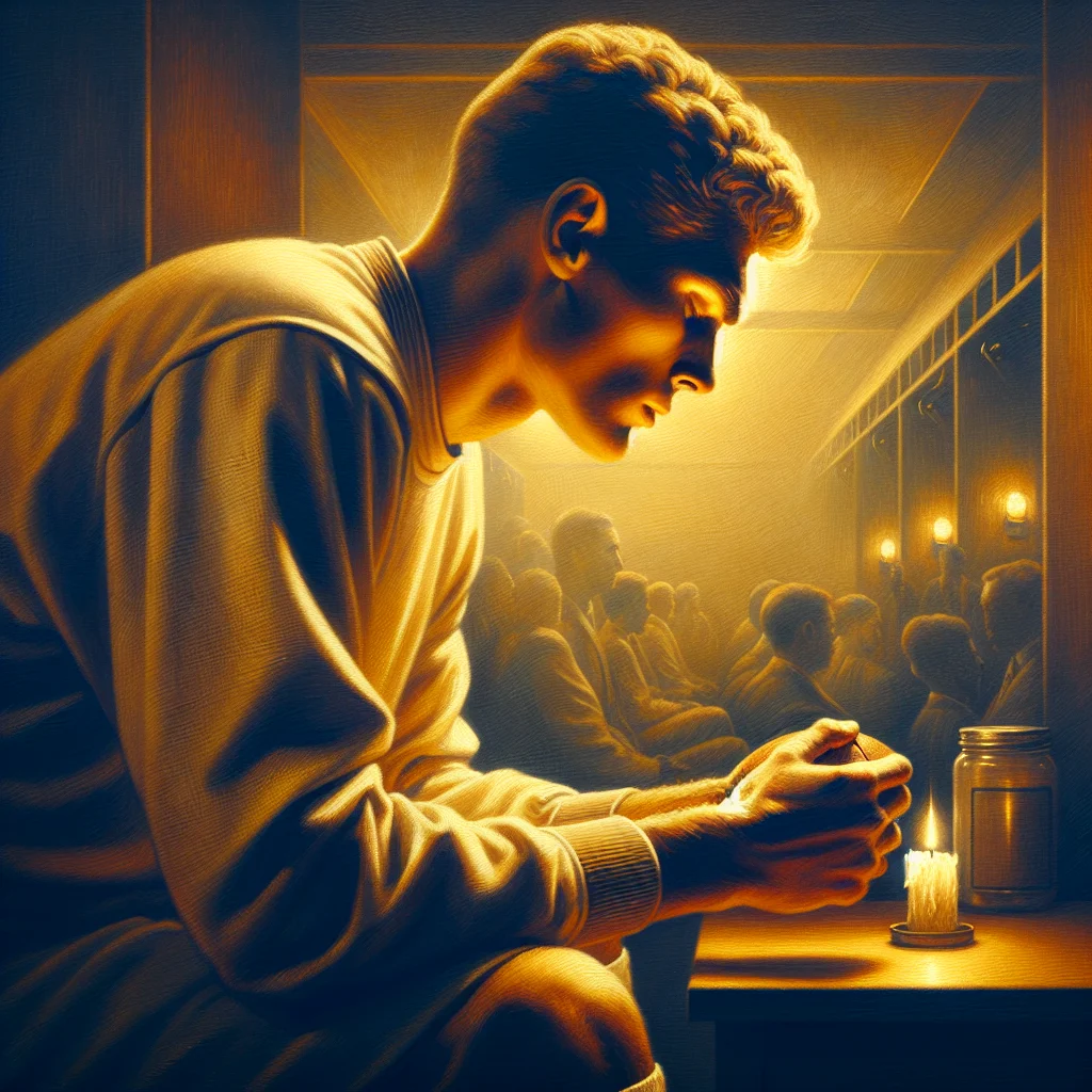 athlete practicing meditation before a game in locker room