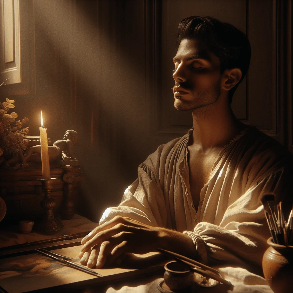 Person sitting cross-legged in natural light, meditating with closed eyes and contact lenses