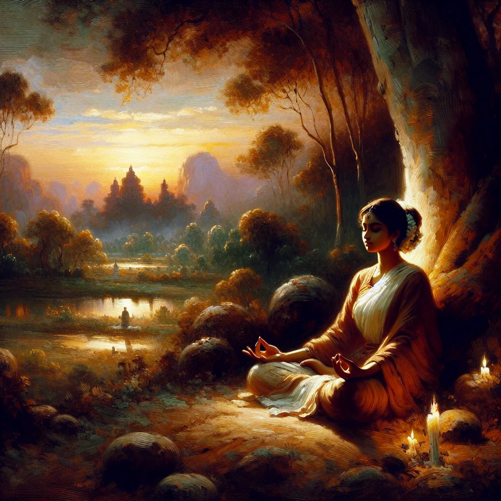 Woman in peaceful meditation in nature raising her vibration