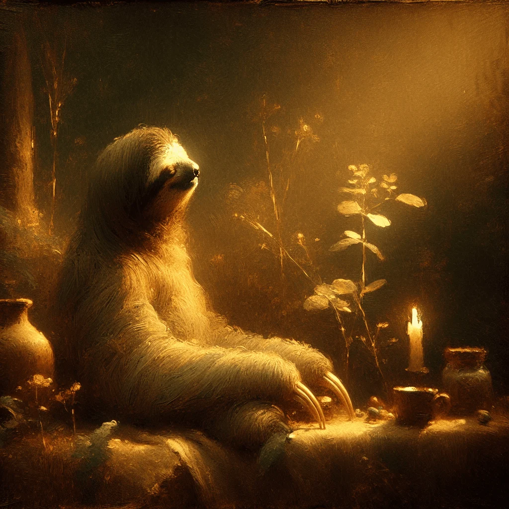 sloth mindfulness lifestyle slow living peaceful forest scene