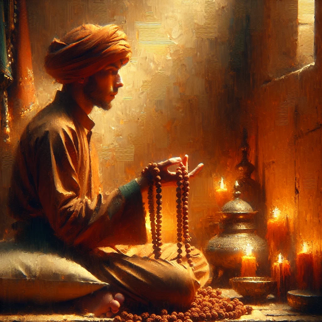 Spiritual practice with Rudraksha beads during meditation