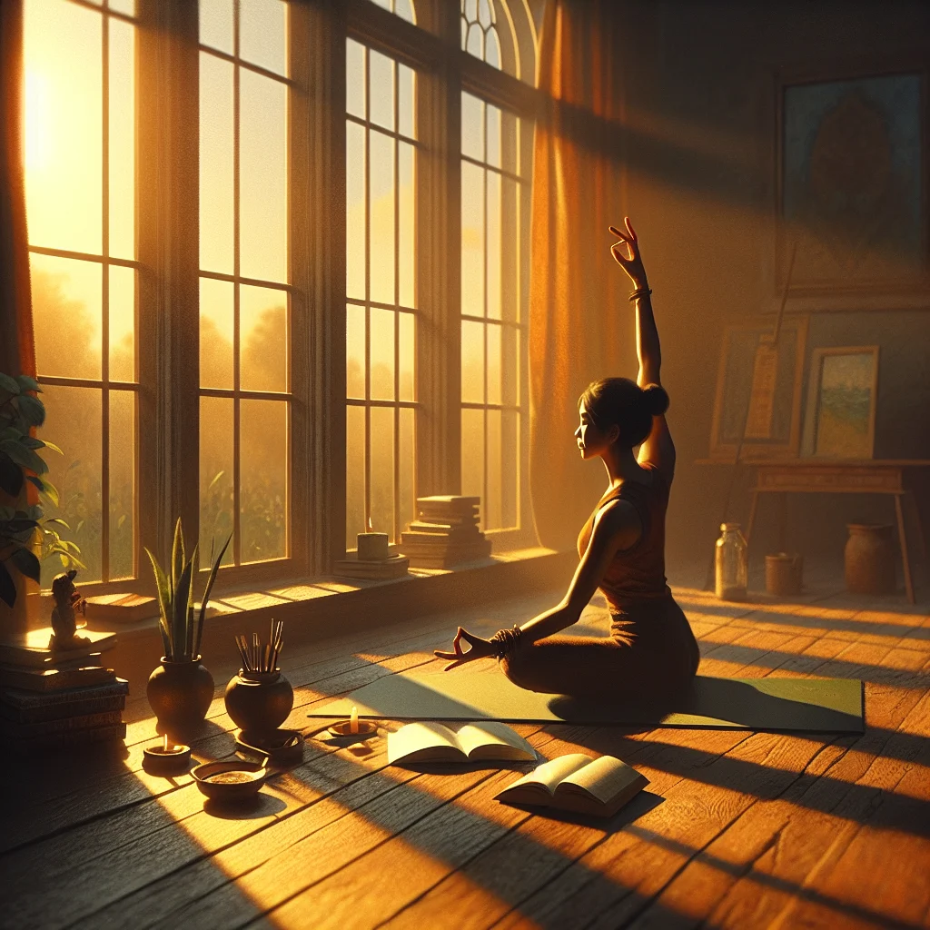A woman practicing the best morning meditation routine in a peaceful room