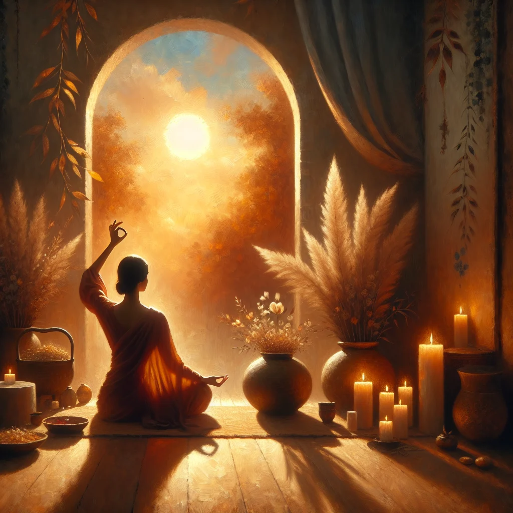 A woman sitting on a bed hugging a pillow and reflecting on self-love