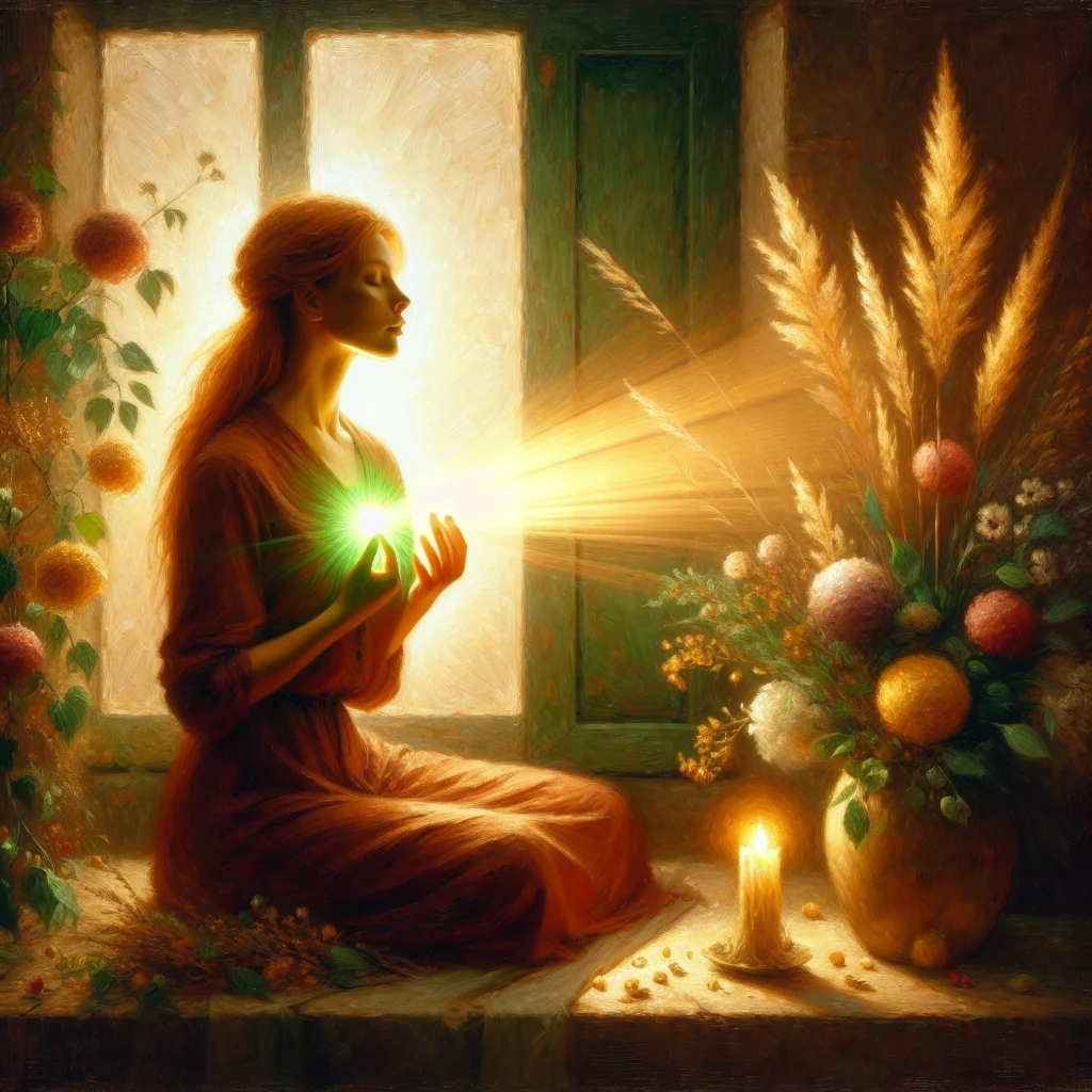 chakra for inner peace meditation woman sitting with light flowing through body