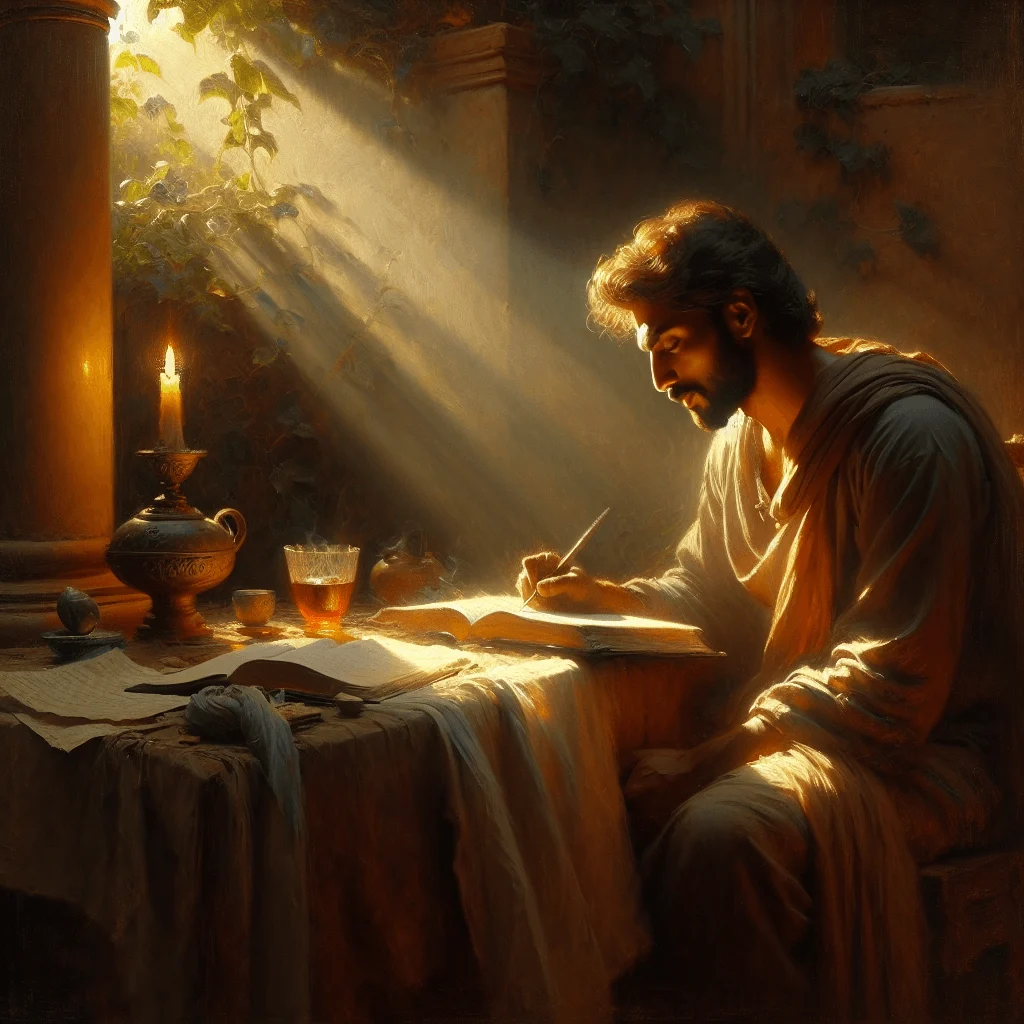 Christian practicing spiritual journaling outdoors