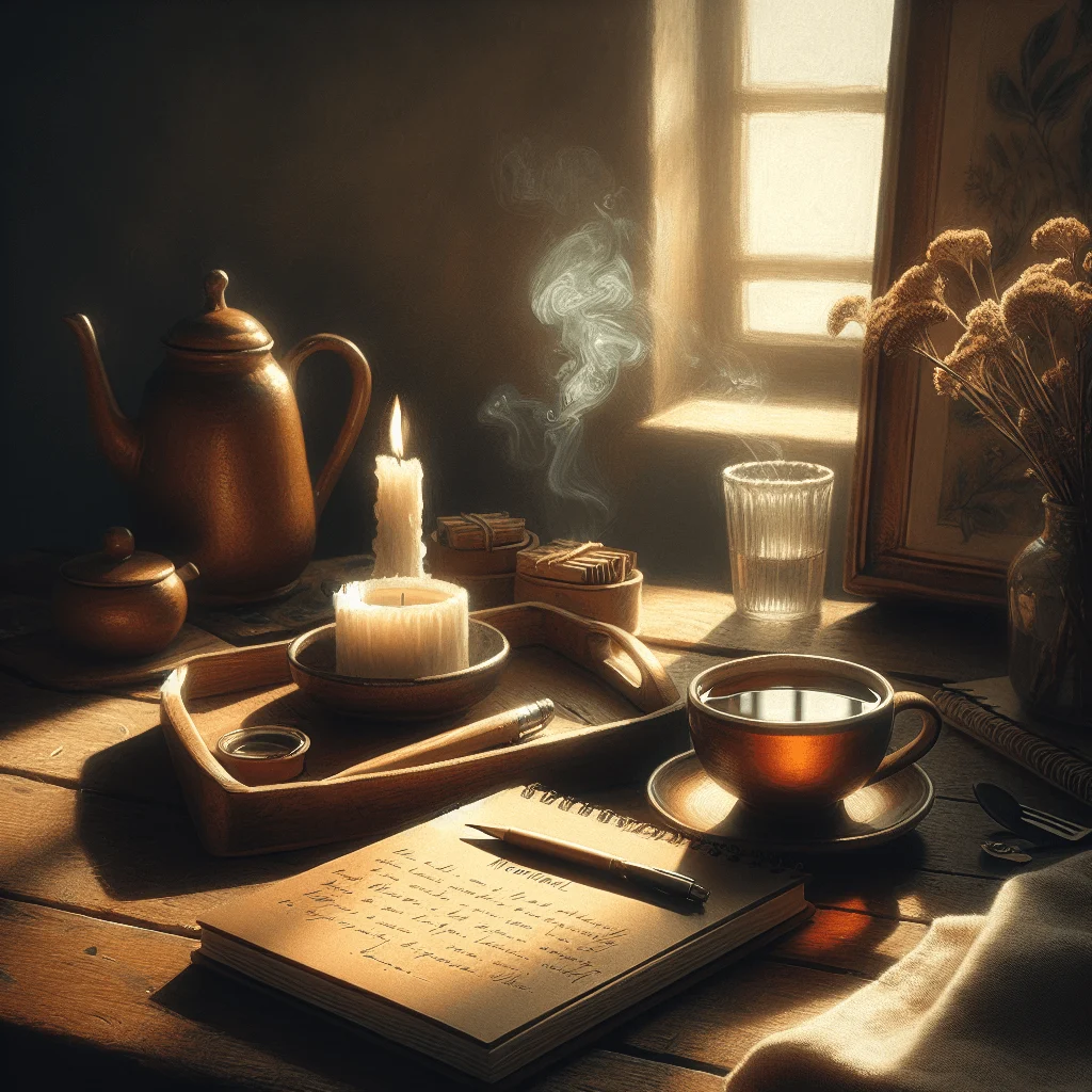 Morning routine with peace affirmation, meditation, and journaling Morning ritual with affirmation for inner peace including meditation and journaling