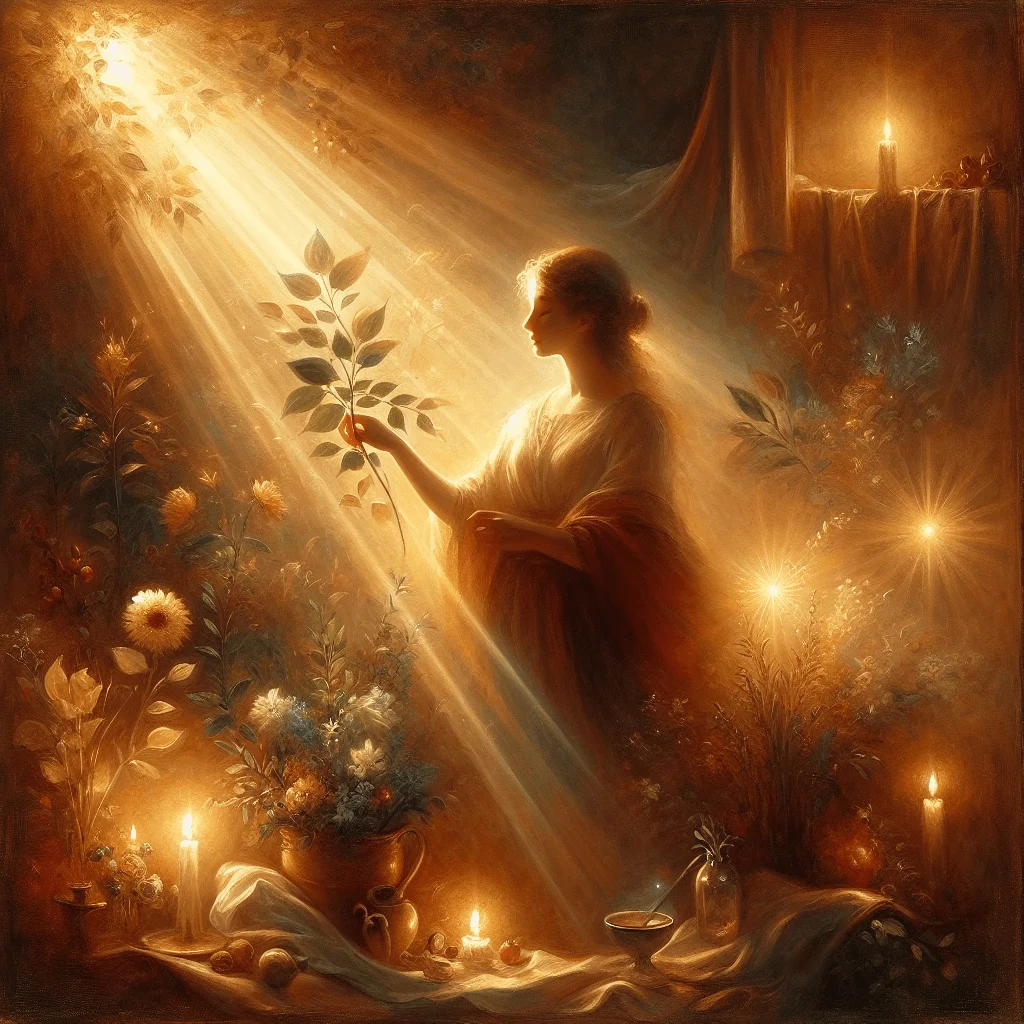 Person surrounded by mystical energy beams representing multiple spiritual gifts