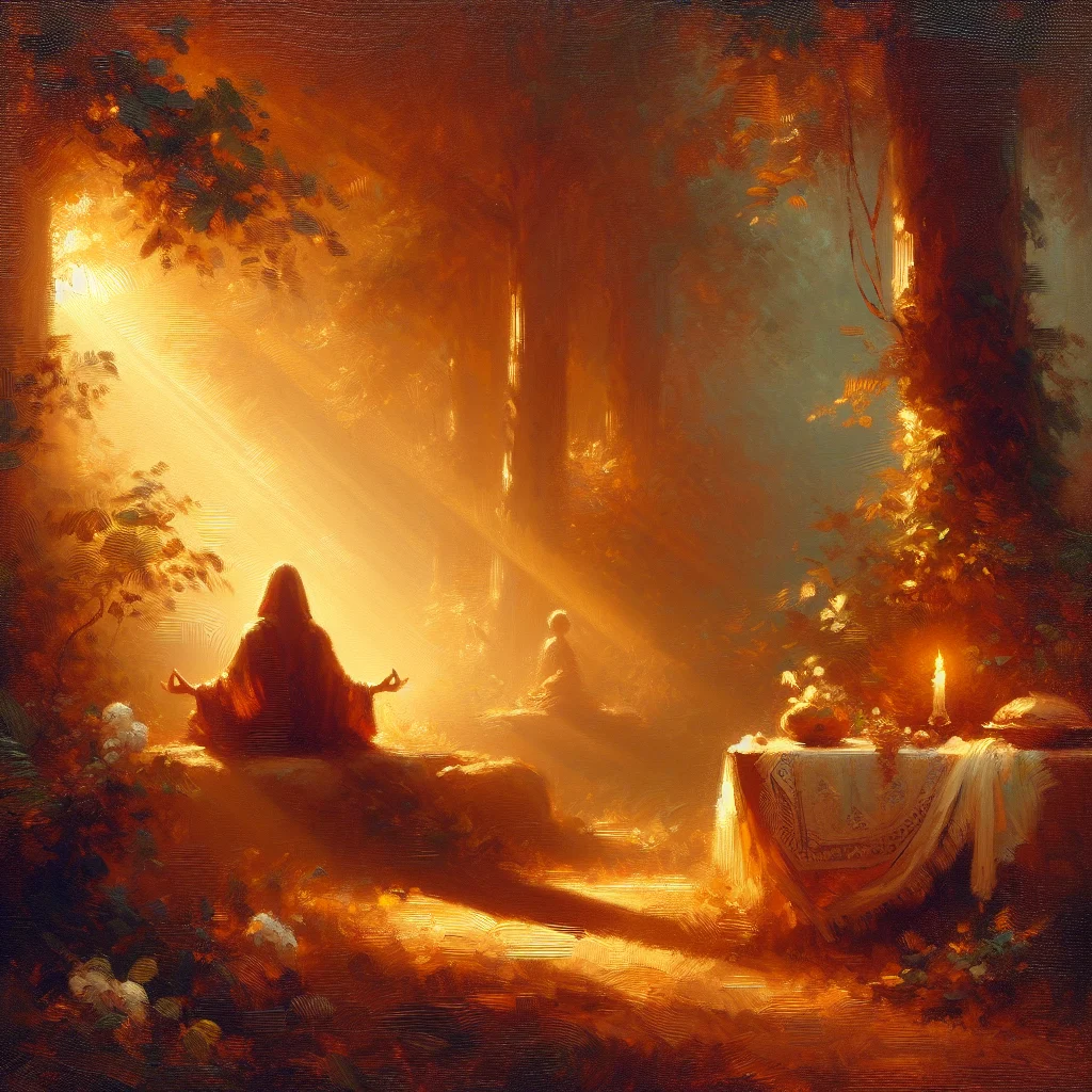 inner-peace-vs-happiness-forest-yoga Person meditating in forest practicing yoga, embracing inner peace over happiness