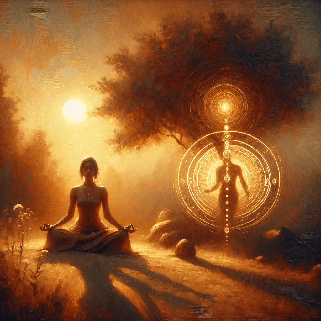 A woman meditating during kundalini awakening in nature