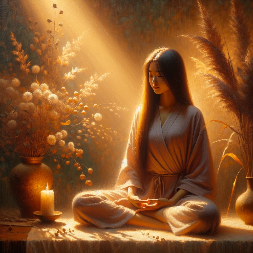 A person meditating in a serene setting to cultivate self-love