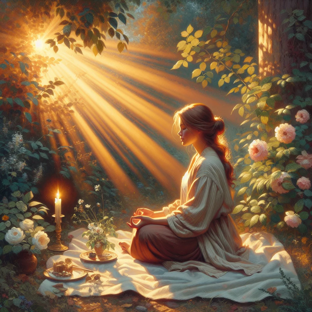Meditating woman enjoying her own company outdoors and feeling self-love