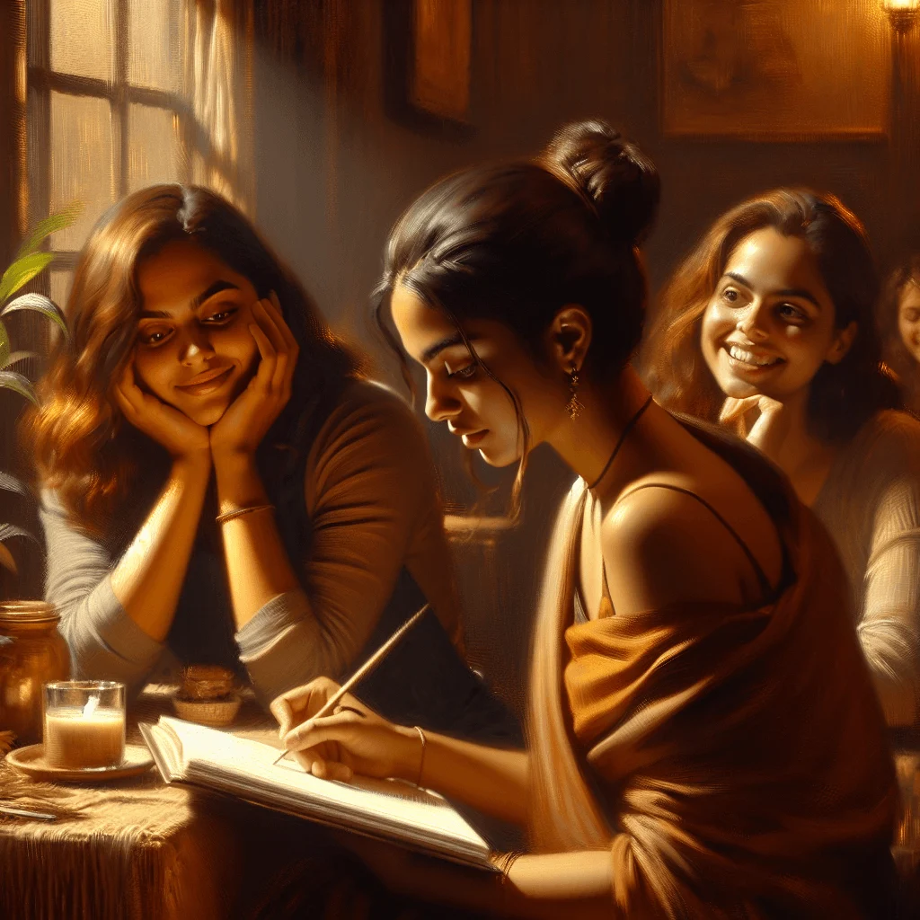 self-care-vs-self-centered difference between self love and selfishness shown by a woman journaling next to a friend