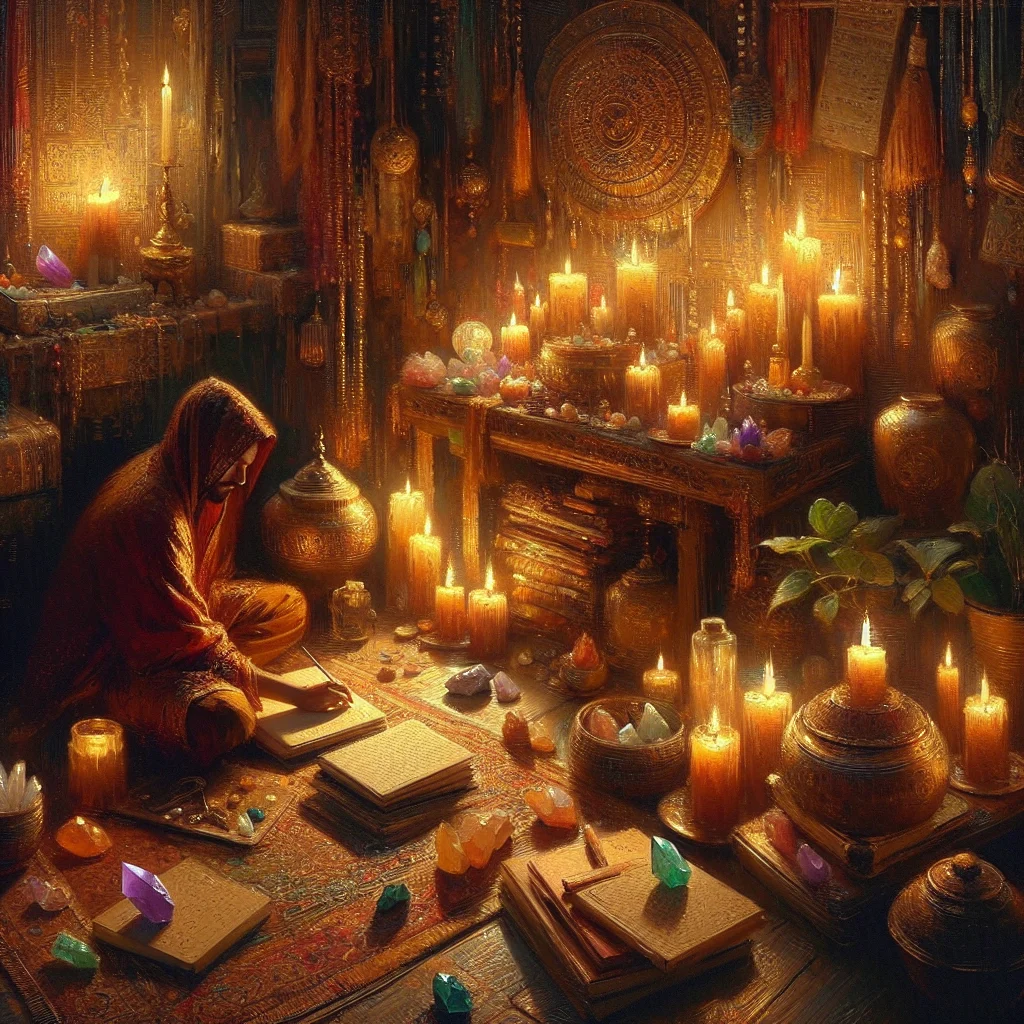 Person journaling their inner peace journey in a meditation space