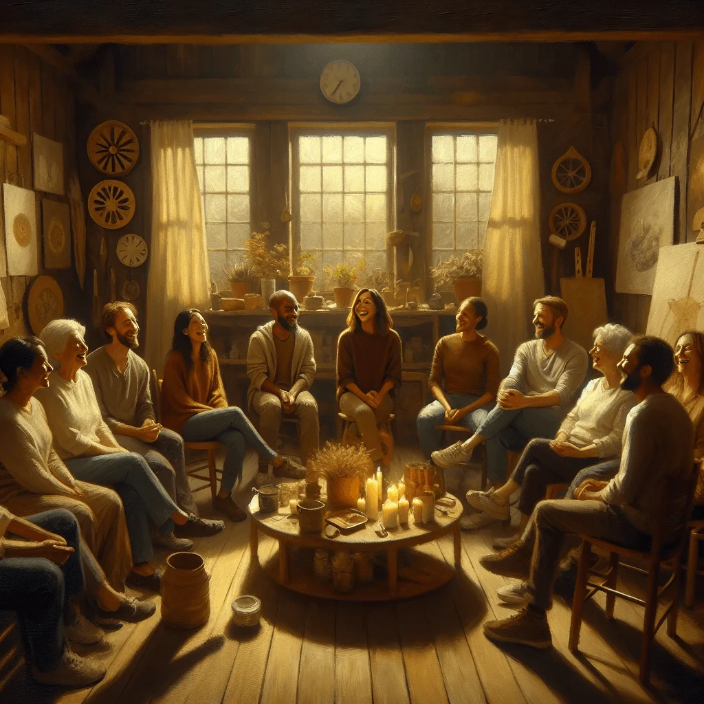 Group of adults participating in self-esteem activities through group therapy