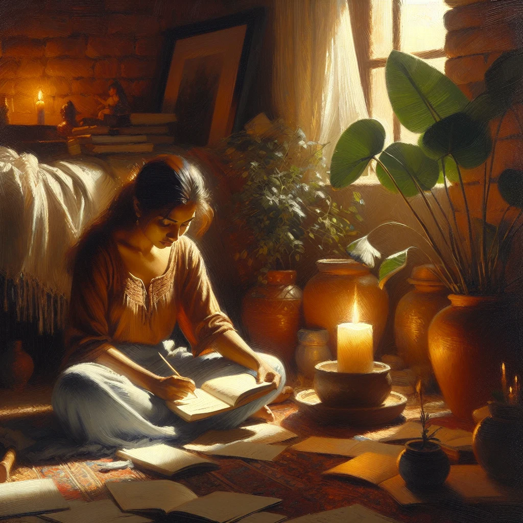 A woman practicing self love and self care through journaling and meditation