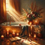 A serene self-love ritual with candlelight and a warm bath, symbolizing inner healing