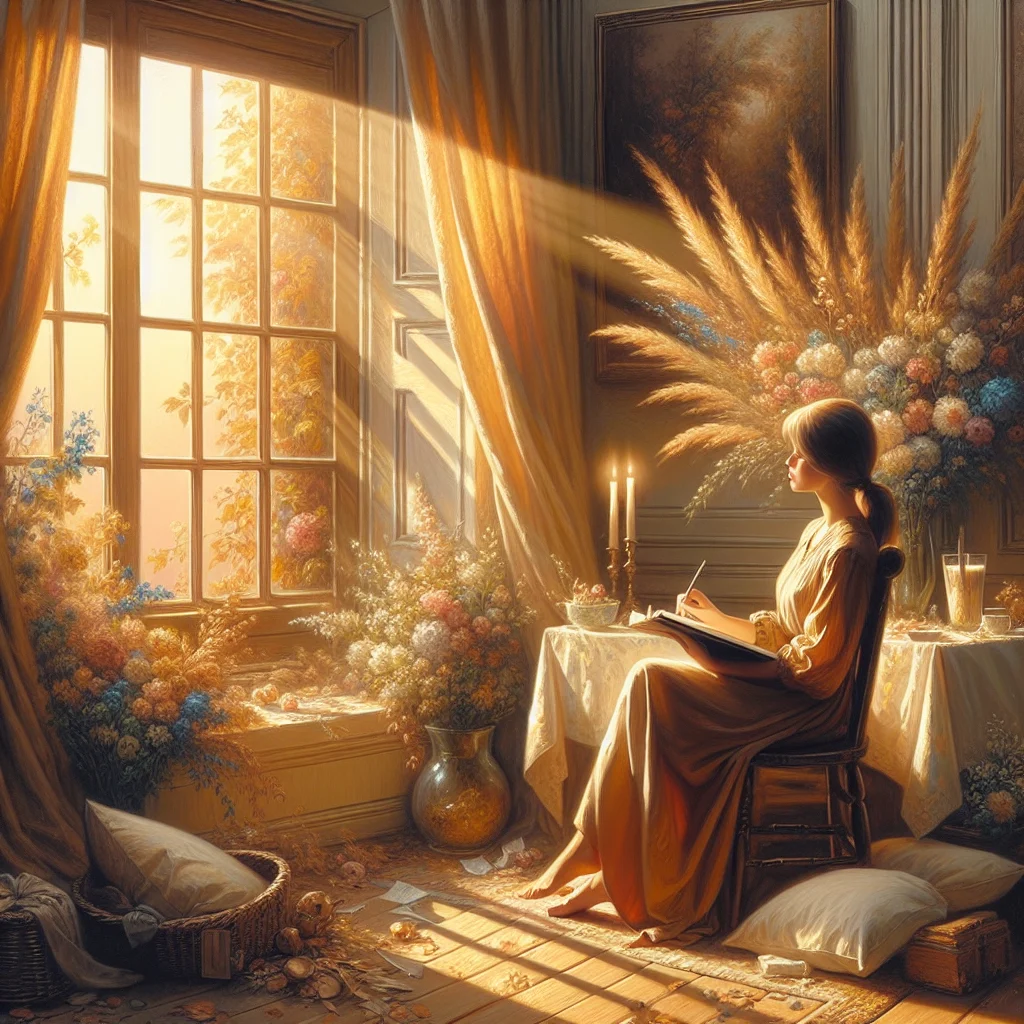 Woman practicing self love and manifestation by journaling on a sunny morning
