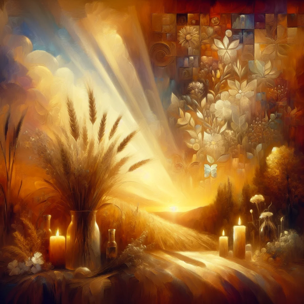 visual representation of a spiritual timeline with chakra symbols, stars and light rays