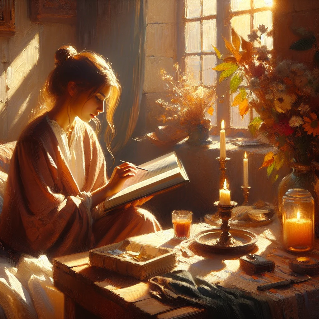 Stoicism for inner peace practice Person reading a Stoicism PDF while journaling and drinking tea