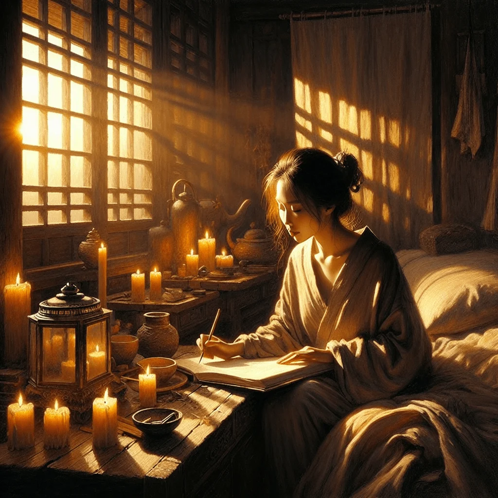 Peaceful woman journaling at sunrise representing what does love require as daily reflection
