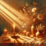 Person sitting cross-legged in a quiet forest or nature setting, eyes closed, meditating, with a relaxed face but a subtle expression of lightheadedness or spiritual emotion