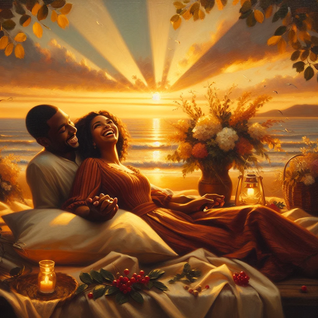Happy couple holding hands on beach manifest love together