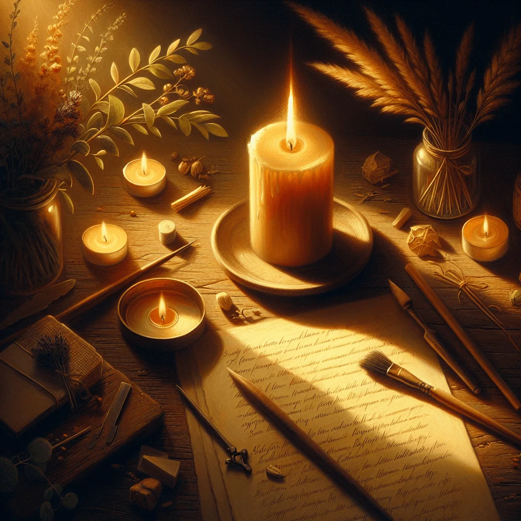 Woman manifesting with candles at her altar
