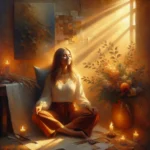 Woman meditating with focus on abundance using law of attraction affirmations for money