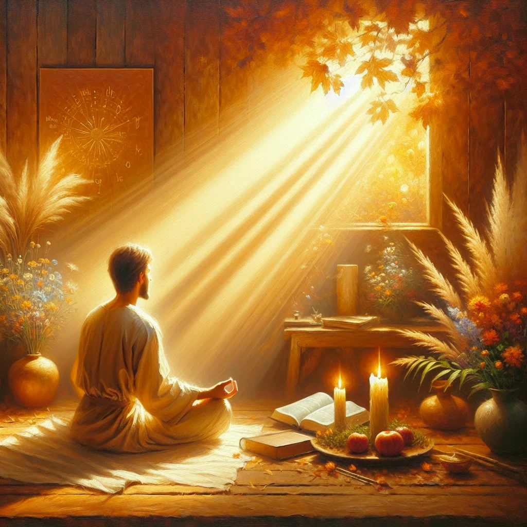 Man meditating with a Bible and visual manifestation images