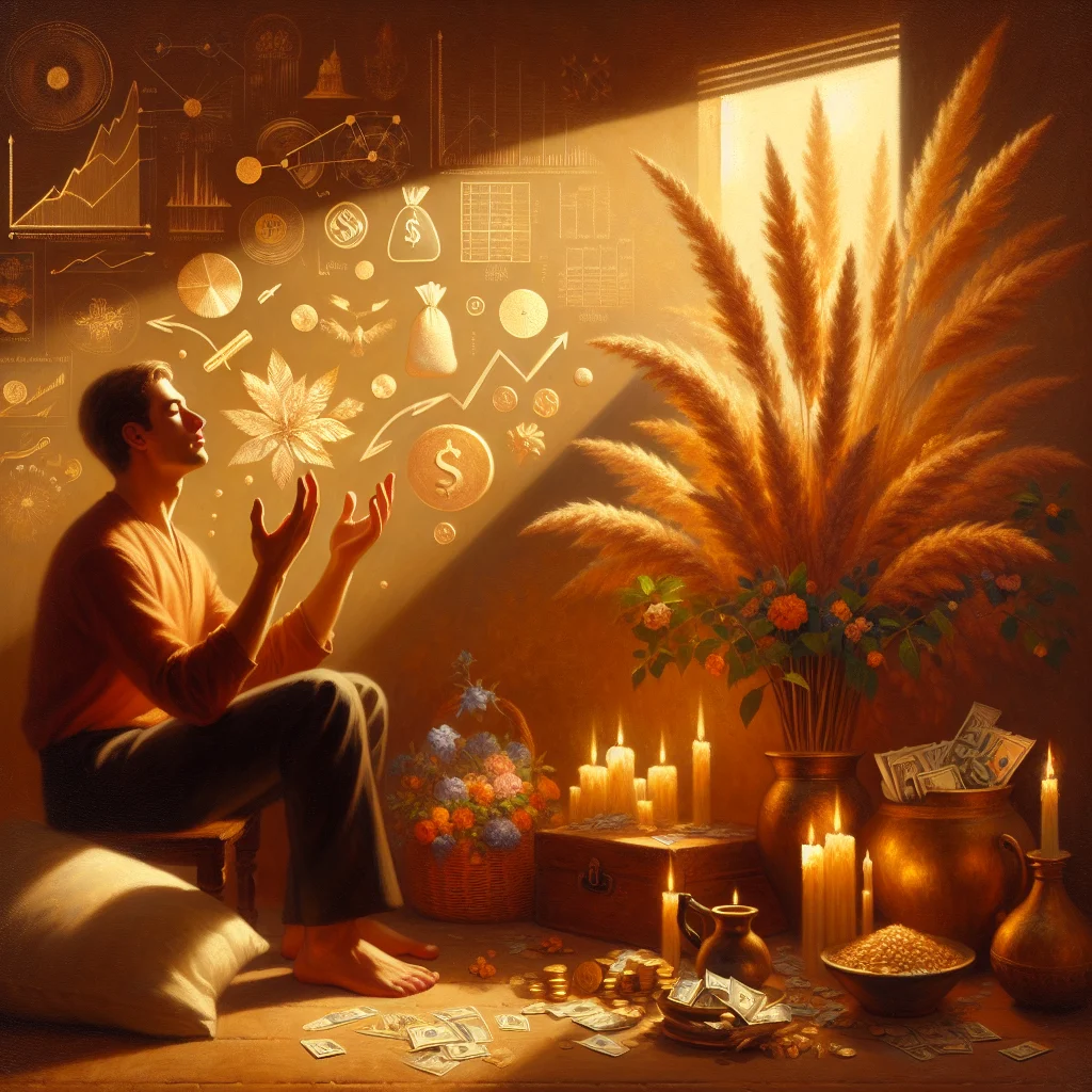 Man visualizing wealth using the Law of Attraction while meditating indoors