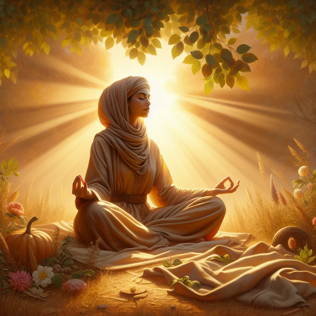Woman practicing manifestation surrounded by nature, radiating positive energy
