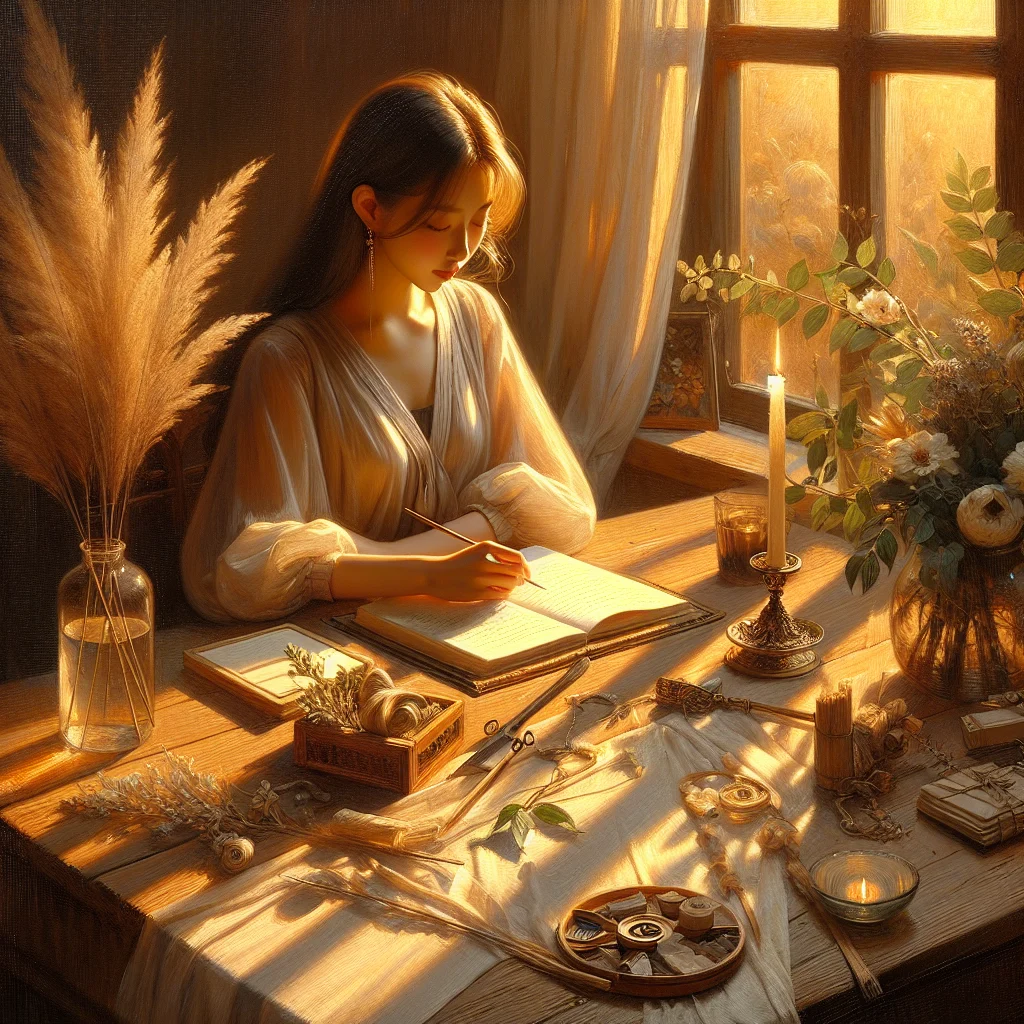 woman using a planner for manifestation with success-related images and affirmations