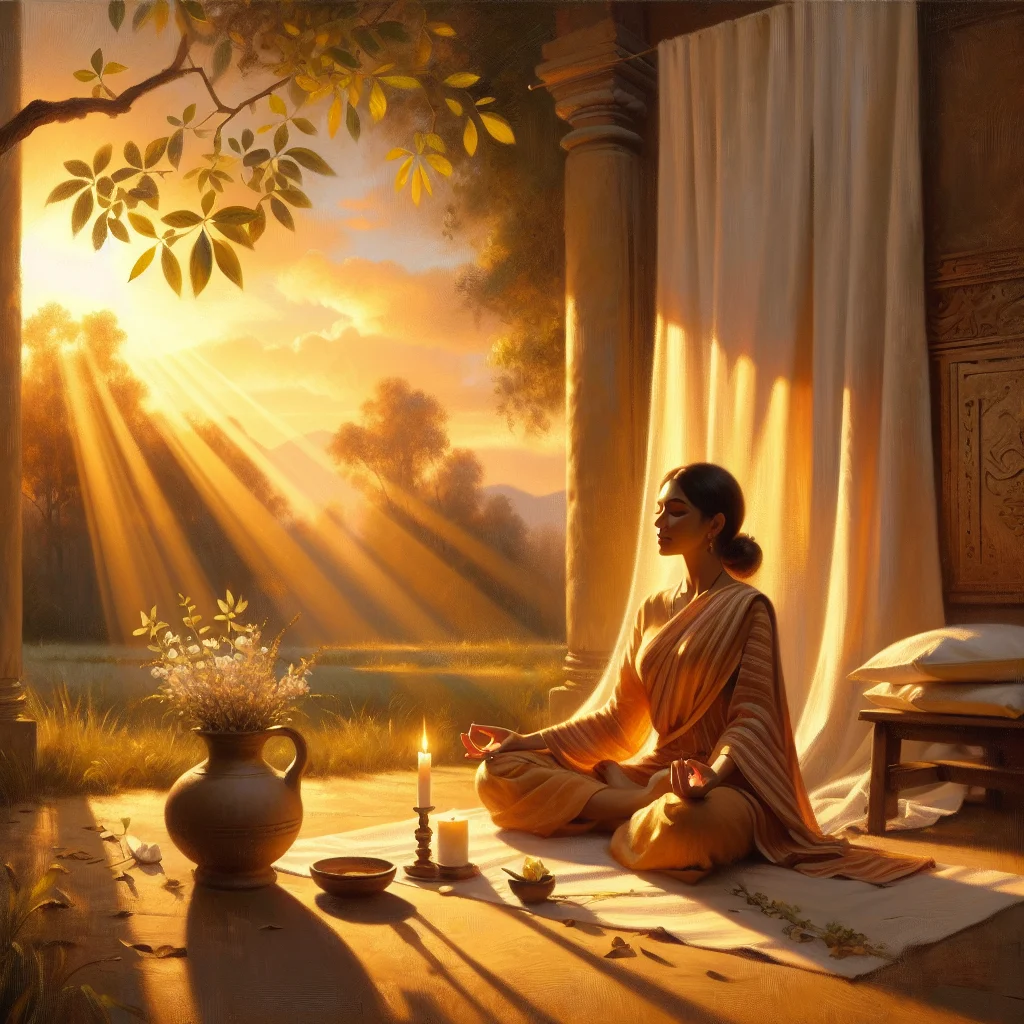 Man practicing money affirmations during sunrise meditation